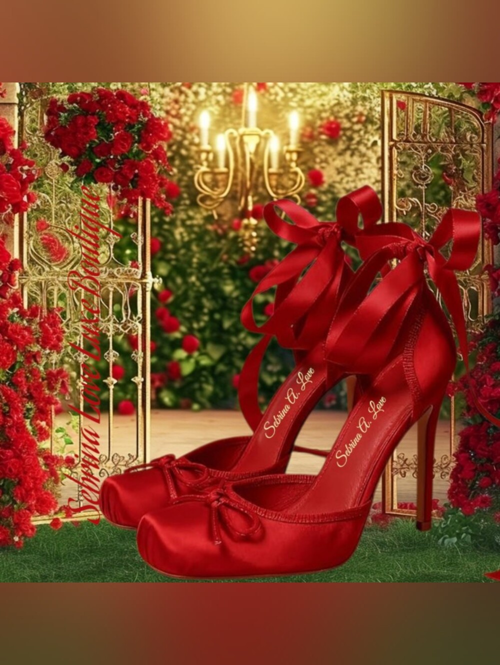 Romantic Red Satin Ribbon Ballerina Ankle Strap Heels